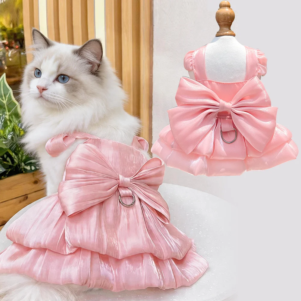 Cat Wedding Dress Lace Bowknot Fluffy Skirt For Party Pet Clothes Fancy Costume For Kittens Bridal Gown Furbaby Home Daily Outfi_voghion.com