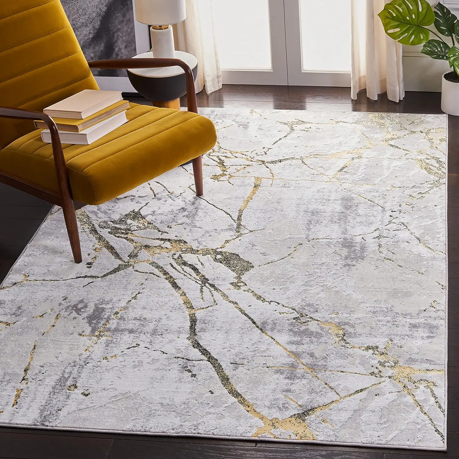

SAFAVIEH Amelia Collection Area Rug - 10' x 14', Grey & Gold, Modern Abstract Design, Non-Shedding & Easy Care