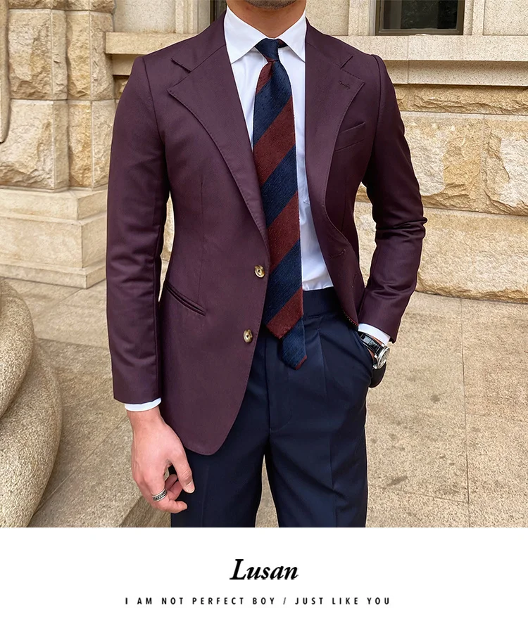 Style British Men Italian Wide Collar Versatile Slim Blazer Hombre Suit Chaqueta Hombre Prom Blazer Men Blazer Vintage Burgundy blazer for men wedding