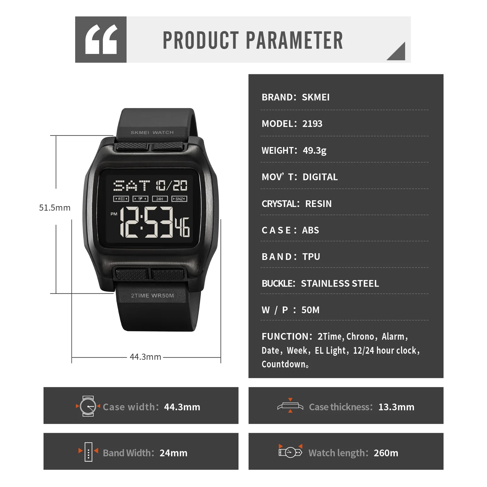 SKMEI Japan Digital movement Countdown Wristwatch For Mens 5Bar Waterproof back Light Display Chrono Watches Clock reloj hombre