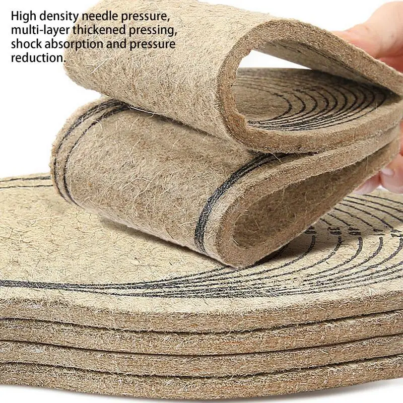2 Pairs wool felt insol Cuttable Felt Insoles Warm Wool Boot Insoles Shoe Inserts Shoe Liners Sole Inserts Shock Absorption Wool