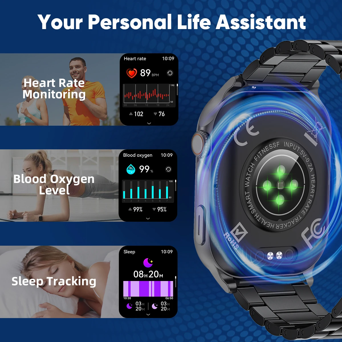 LIGE AMOLED Smart Watch Men 2.01'' Screen Bluetooth Call Health Monitor Waterproof Sport Women Smartwatch New For Android IOS