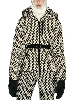 Women's Fashion Winter Hooded High Waist Padded Sport Coats with Belt Female Elegant Thick Warm Pockets Windproof Skiing Jackets 1