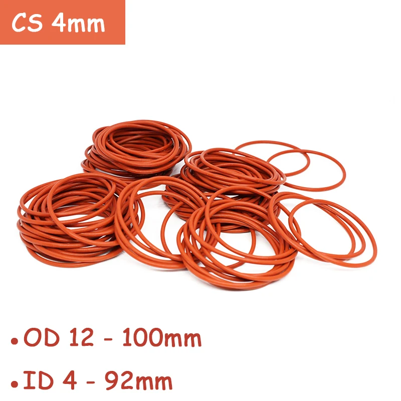 

5/10/30pcs CS 4mm Food Grade Silicone Red O-Ring OD 12-100mm VMQ Sealing Ring Gasket ID 4-92mm Waterproof And Heat Resistant