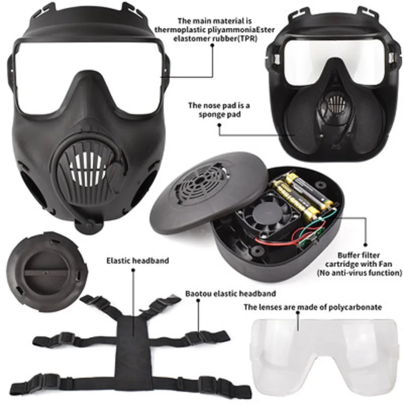  M50 Airsoft Protective Gas Mask Tactical, Full Face Eye  Protection Goggles Dummy Toxic Skull Gas Mask with Filter Fans for BB Gun  Game Cosplay Halloween Masquerade Costume Props, No Anti-Gas Function 