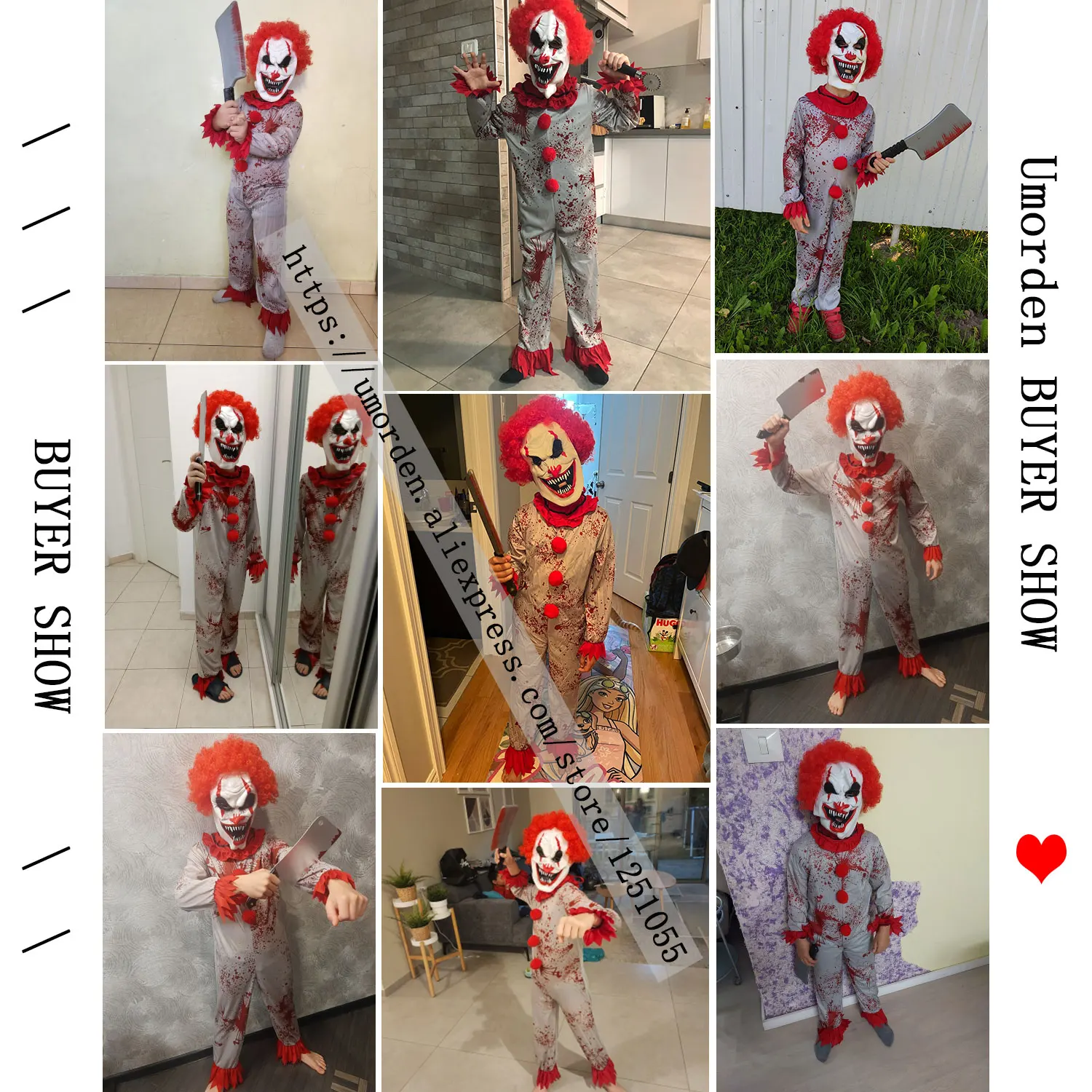 Umorden Fantasia Purim Halloween Costumes for Child Kids Boys Scary Creepy Bloody Killer Circus Clown Jester Costume Cosplay images - 6