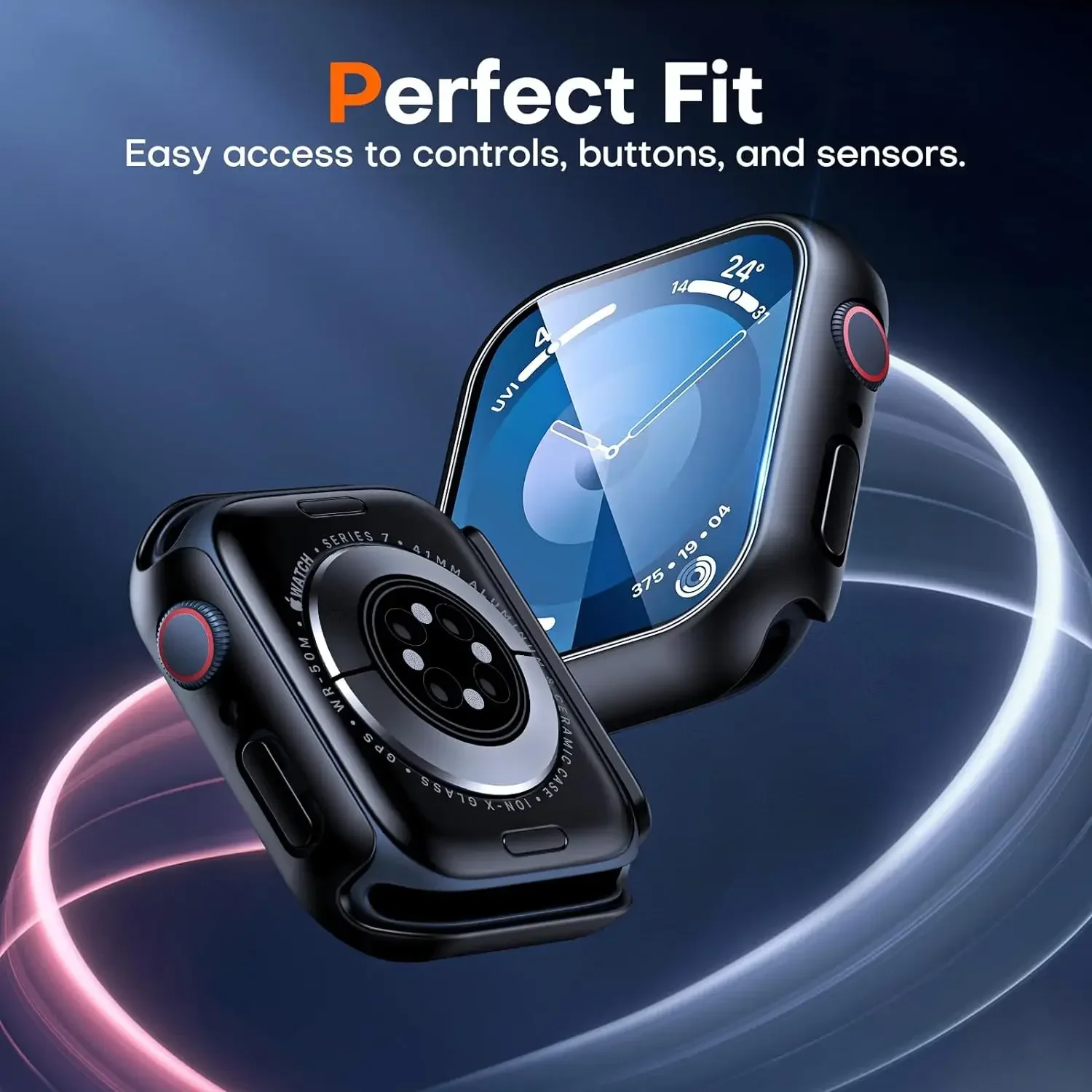 애플워치 시리즈 10 9 8 7 6 5 SE 46mm 45MM 41MM 42mm 40mm 44MM 강화유리 케이스 2개, 스크린 보호필름 포함 액세서리