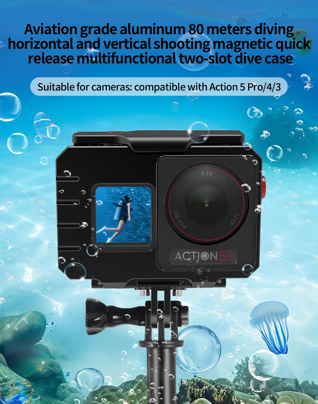 Action 5Pro wasserdichtes Gehäuse, Unterwassertauchen, schützender Aluminiumkäfig, Schnellverschluss-Halterung für DJI OSMO Action 5Pro 4 3 – Detail 9