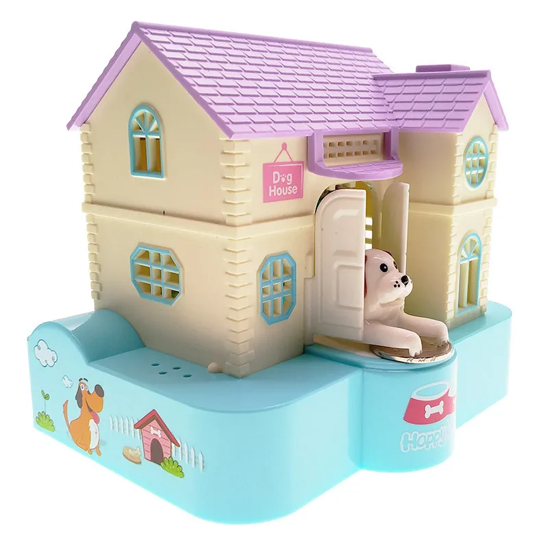 Cute House Coin Bank Creative Novelty Cartoon Puppy Steals Money Dinosaur Eats Money With Music Kids Financial Bank Toys
