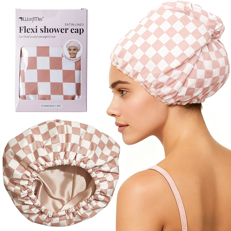 Luxury Satin Lined Shower Cap – Waterproof & Reusable 1 S0f3e5dc4a77141d0bcb9900731a8283fu