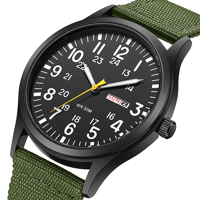 TPW Field Watch Easy Reading Fabric Strap 24 Hours Display