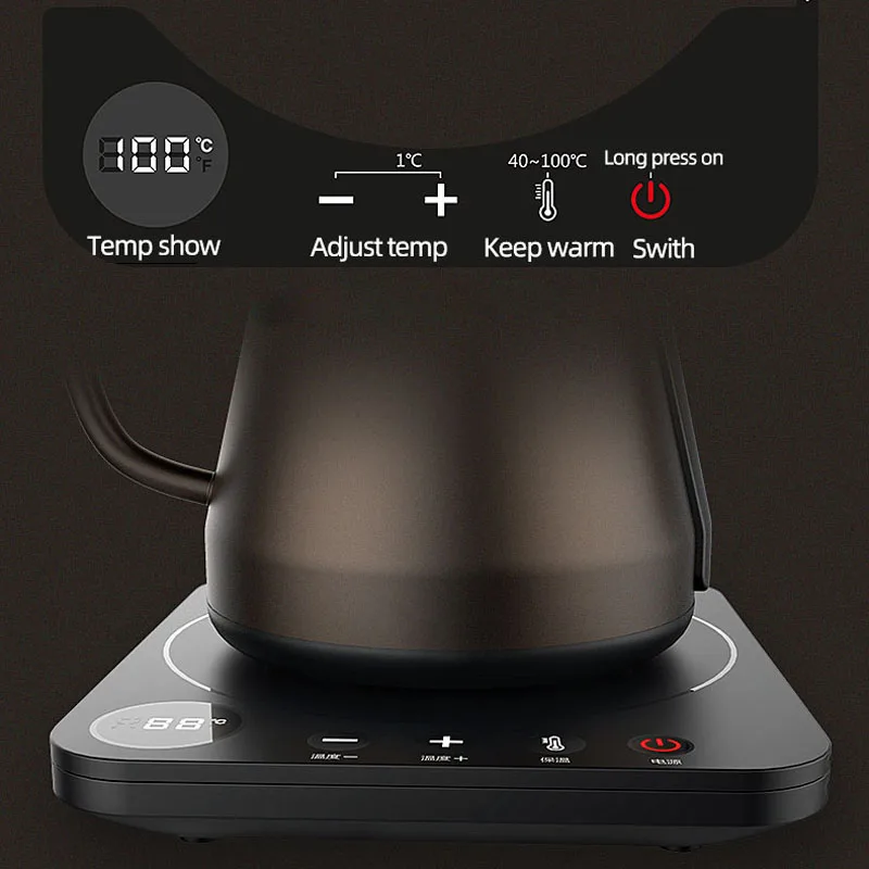 800ml Electric Kettle Gooseneck Hand Brew Coffee Pot Home Thermo Pot Temperature-Control Heating Water Bottle Smart Teapot 220V 5