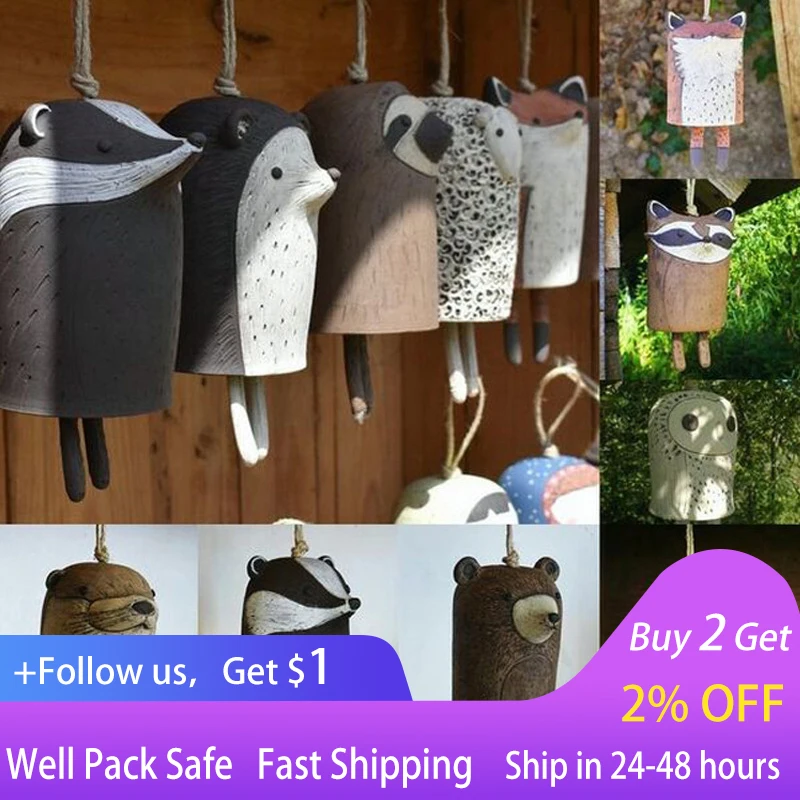 

Cartoon Hand Drawn Comic Style Animal Wind Chimes Room Decoration Cute Resin Garden Windowsill Porch Outdoor Hanging Ornament