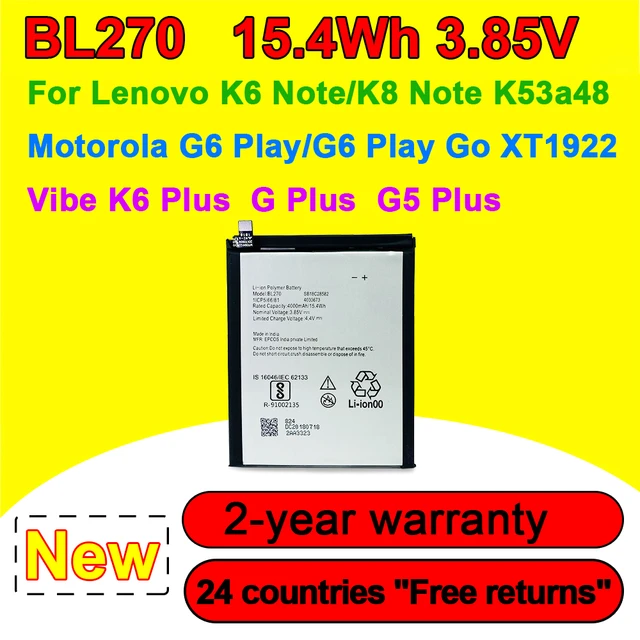 New BL270 Battery For Lenovo K6 Note Battery/VIBE K6 Note /K6 Plus For  Motorola Moto