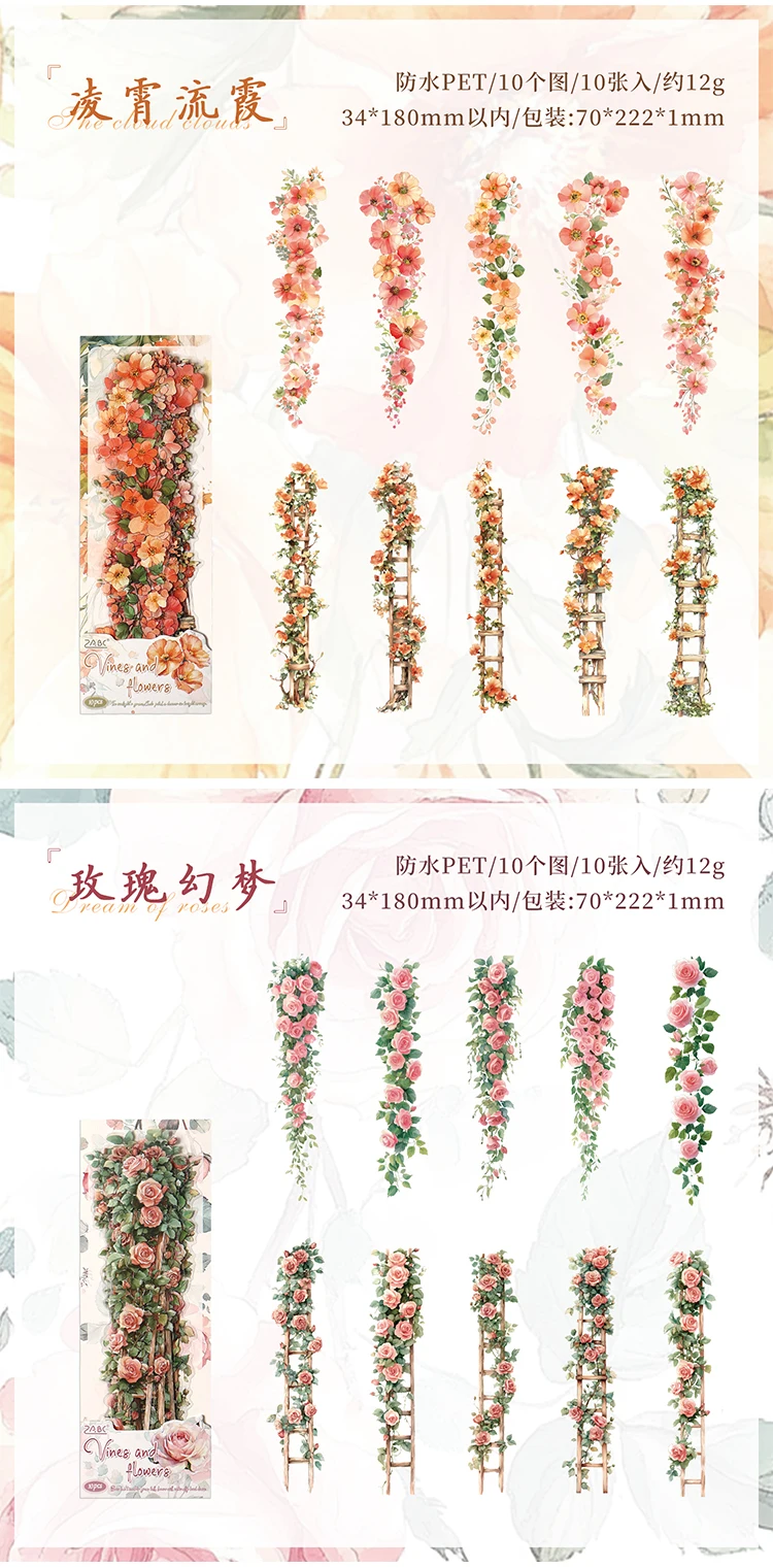 JIANQI 10 stücke INS Frische rebe thema PET Aufkleber Klebstoff Diy Scrapbooking Tagebuch Scrapbooking Collage material Scrapbooking – Detail 14