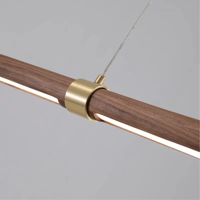 Wooden Long Chandelier Dining Table Decoration Hanging Lamps for Ceiling Copper Walnut Chandelier Kitchen Island Led Lighting