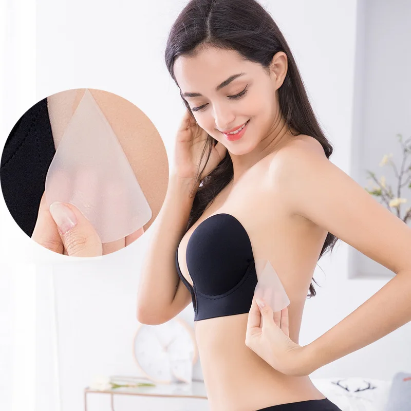 Invisible Push Up Bra Strapless Bras Dress Wedding Party Sticky Self-adhesive Silicone Brassiere Breathable Deep U Bra Underwear 6