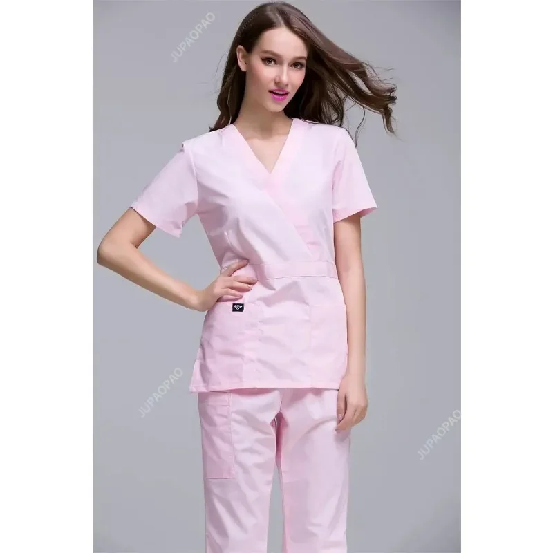 

Летняя рабочая одежда для медсестер, женский пояс с коротким рукавом для стоматологической клиники, регулируемый комплект униформы, топ и длинные брюки, рабочая одежда