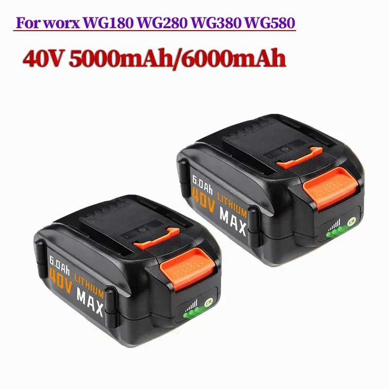 

40V 4.0/5.0/6.0 Ah Lithium Battery for Worx WG180 WG280 WG380 WG580 40V Lawn Mower Garden Device