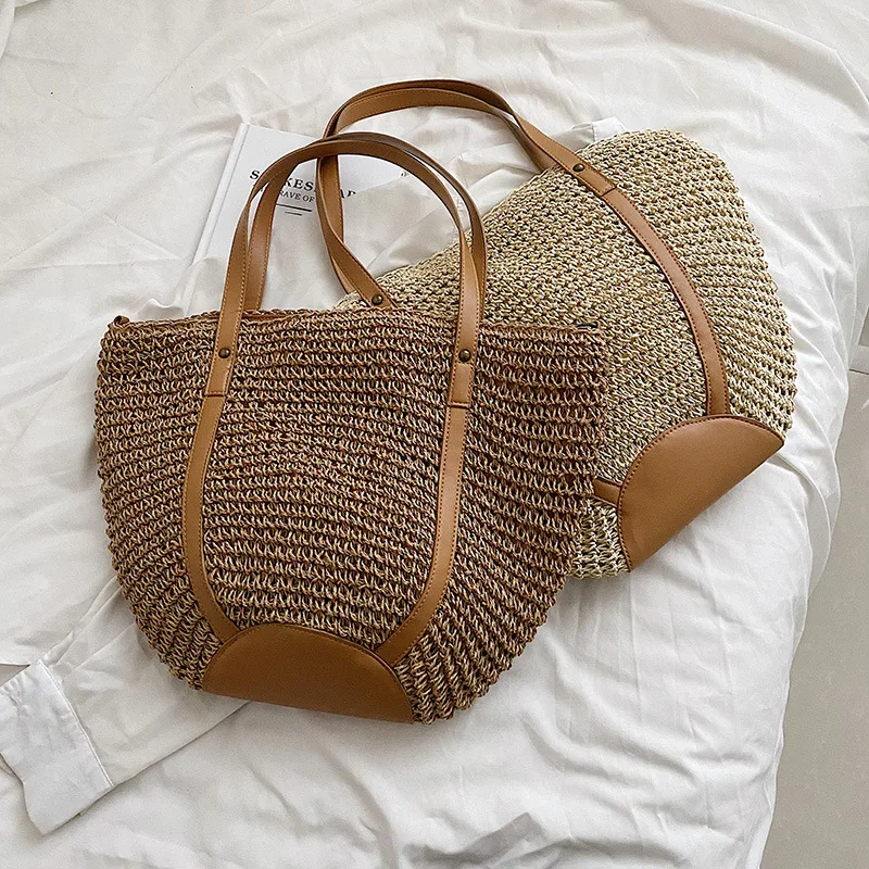Casual Straw Woven Women's Underarm Shoulder Bag Large Capacity Wicker Handbags Bohemian Summer Beach Hobos Bag Shopper Tote