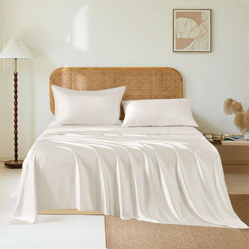 100% Silk Bed Sheet Set Luxury Mulberry Silk Bedding Sets Twin Full Double Queen King Size Fitted Sheet Flat Sheet Pillowcase 2