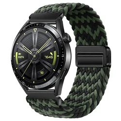 Magnetic Braided Solo Loop Woven Nylon Strap - 22mm Wristband - 22mm width (Black green)