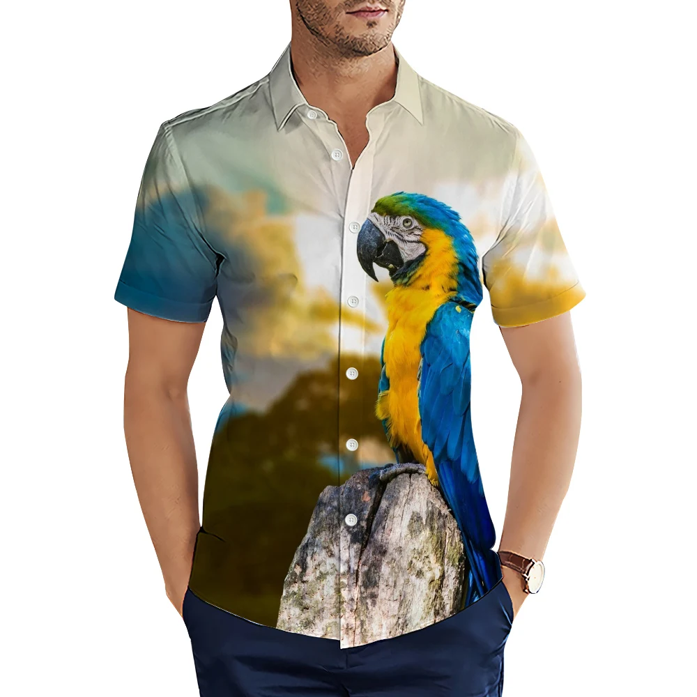 

CLOOCL Men's Shirts Hawaiian Casual Button Shirts Cute Macaw Graphics 3D Printed Short Sleeve Beach Blouses Summer Male Tops