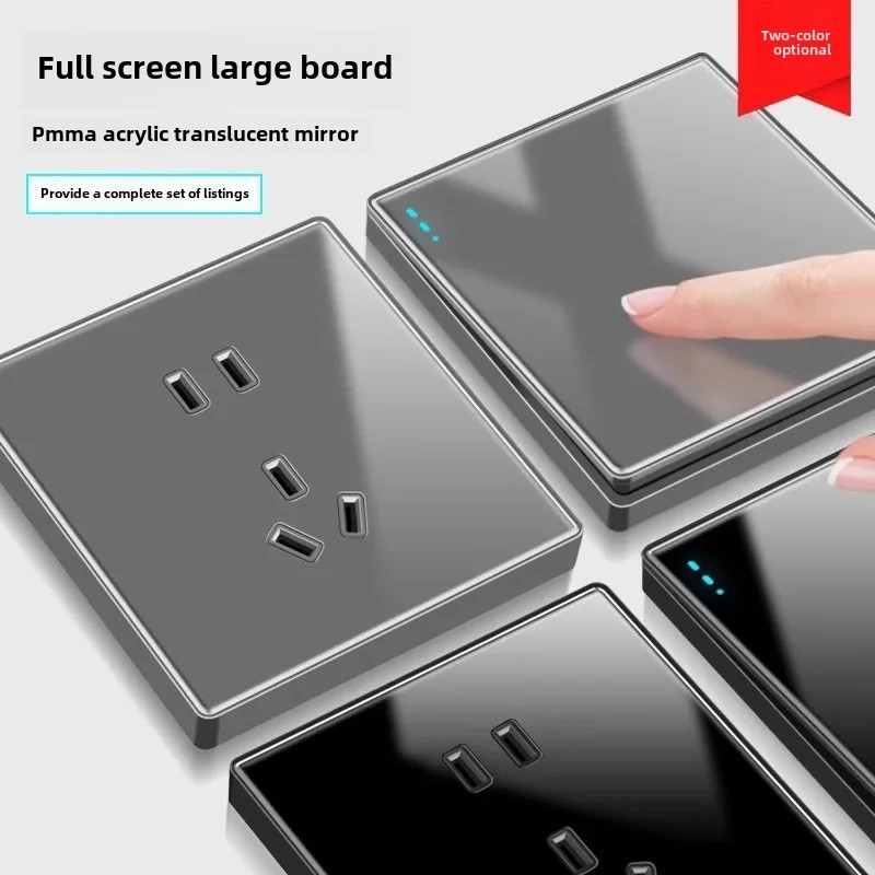 International Electrician 86 Type Wall-Mounted Household Switch Socket Panel Grey Mirror Glass Five Holes 16A Air Conditioner