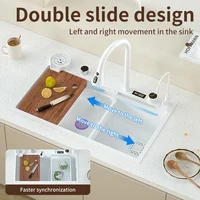 Waterfall Sink With Digital Display Kitchen Sink 304 Stainless Steel Modern Large Single Sink Bowl Wash Basin Kitchen Home 2