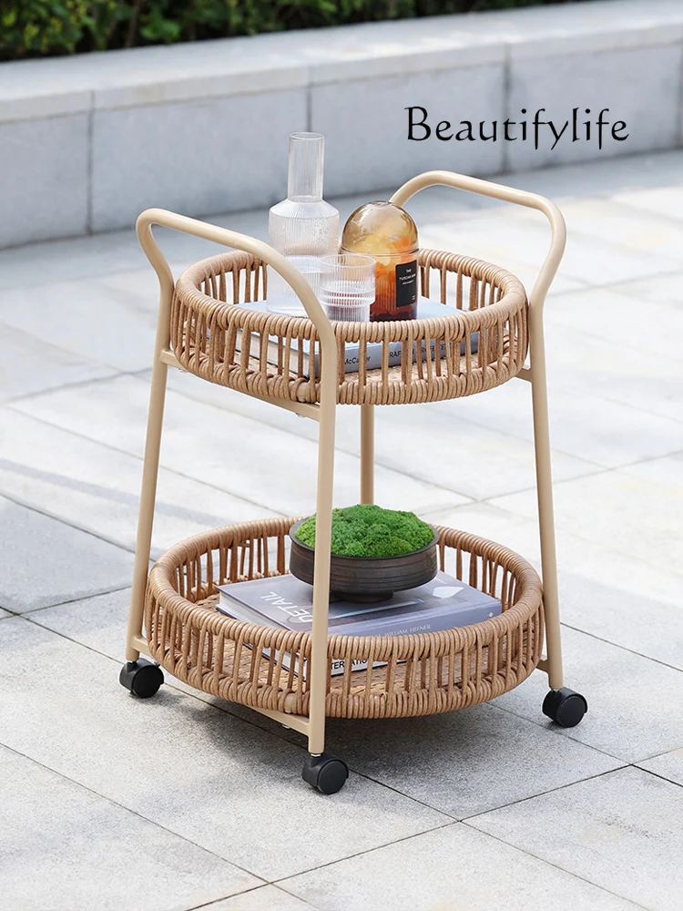 

Storage Small Table Outdoor Rattan Double Layer Trolley Corner Table