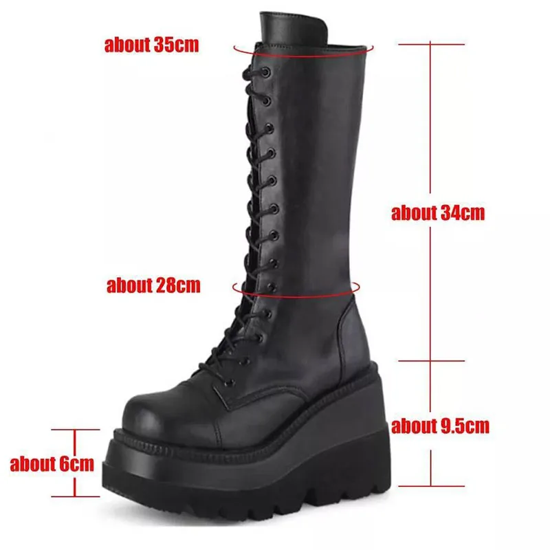 Platform Boots Winter Women Mid-calf Wedge High Heel Lace Up Zip