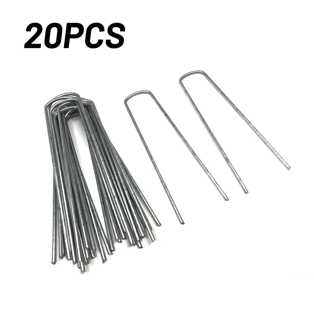 

20pcs Galvanised Metal Ground U Tent Pegs For Plant Fixation Artificial Turf Fixation Grass Galvanised Lawn Ground