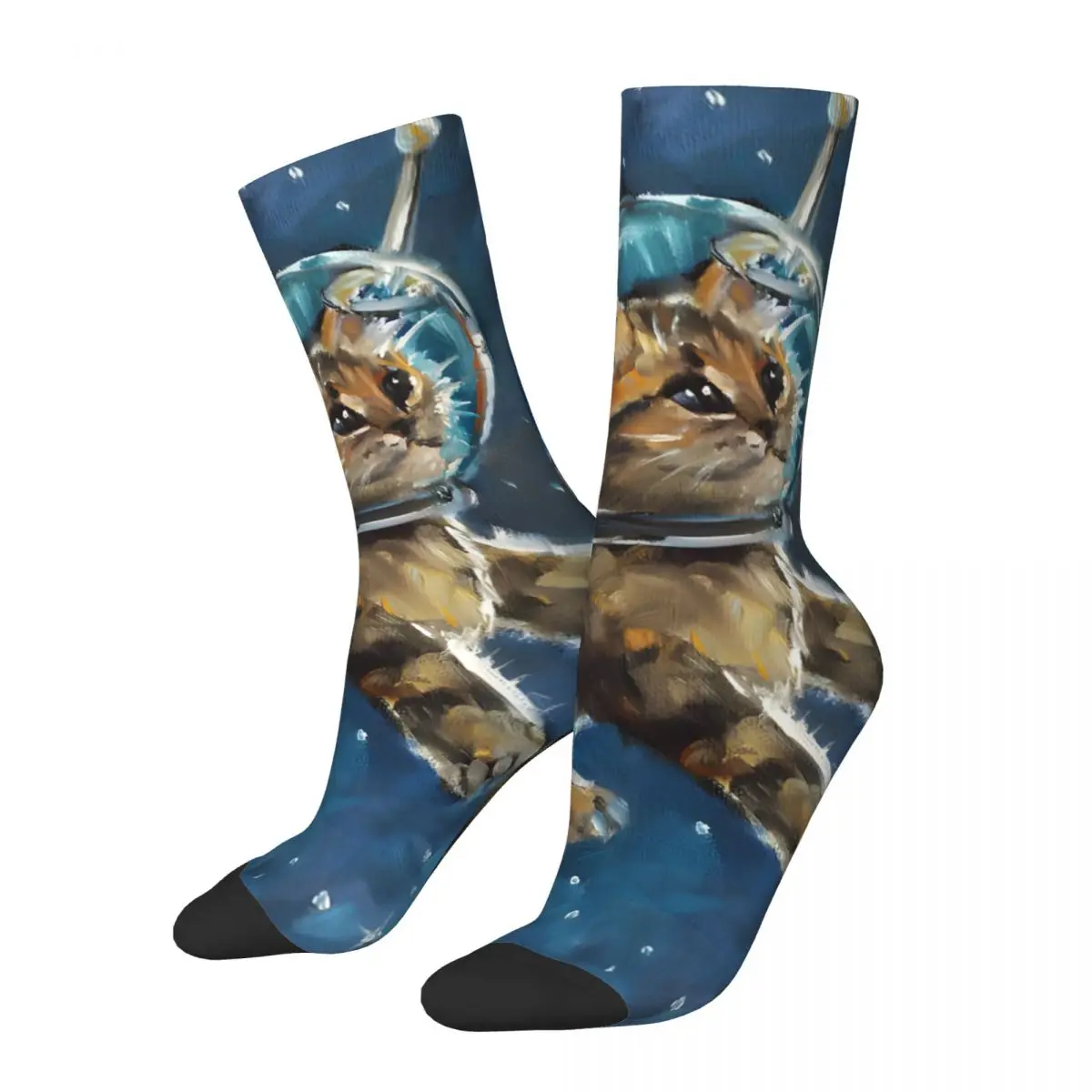 

Funny Crazy Sock for Men Space Astronaut Cat Painting Hip Hop Vintage Happy Breathable Seamless Printed Boys Crew Sock Gift