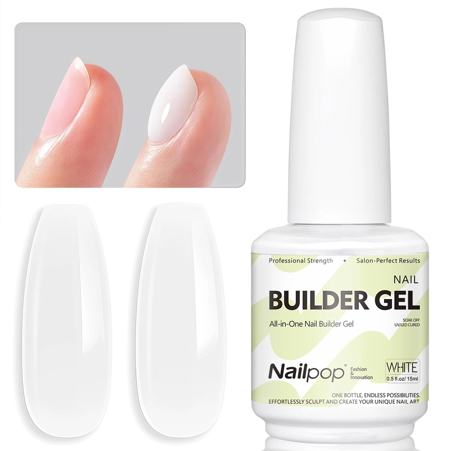 Nailpop 15ml Builder Gel: Enhanced Nail Strengthener & Extension Polish - Soak Off UV Gel Rhinestone Glue in 4 Vibrant Colors