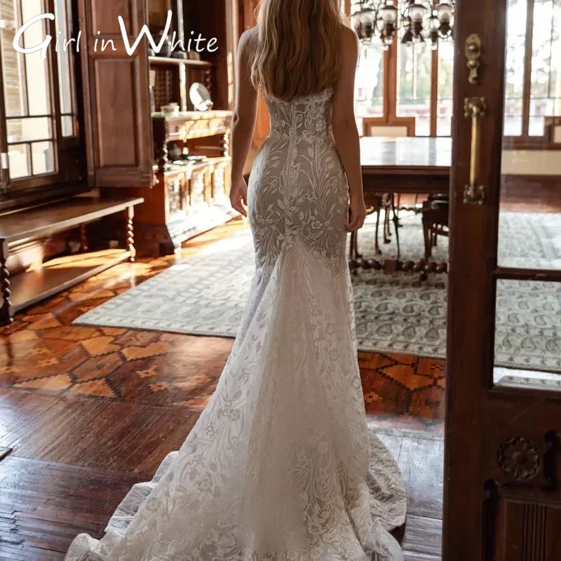 Customized Sexy Lace Applique Glamorous Mermaid Off White Tulle Wedding Dress Corset Sweetheart Backless Princess Bridal Gowns