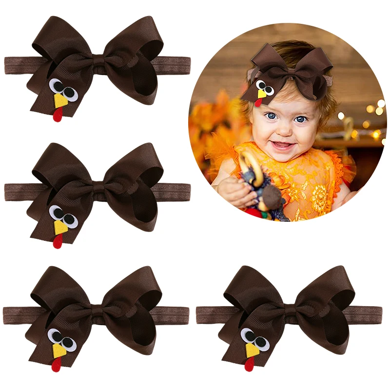 

ncmama New Thanksgiving Turkey Headbands For Newborn Baby Elastic Nylon Hairbands Band Infant Headdress Fashion Hair Accessories