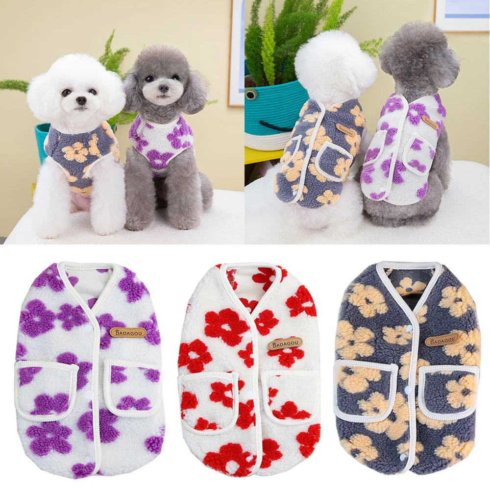 

Winter Warm Coral Velvet Dog Clothes Pet Five Leaf Flower Fleece Clothes Dogs Jacket Comfortable Small Medium Puppy Supplies