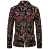 Black Men's Printed Suit Jacket, Single Breasted Cotton Linen Casual Coat, V-Neck Long Sleeve Blazers, Fall Breathable Top 2