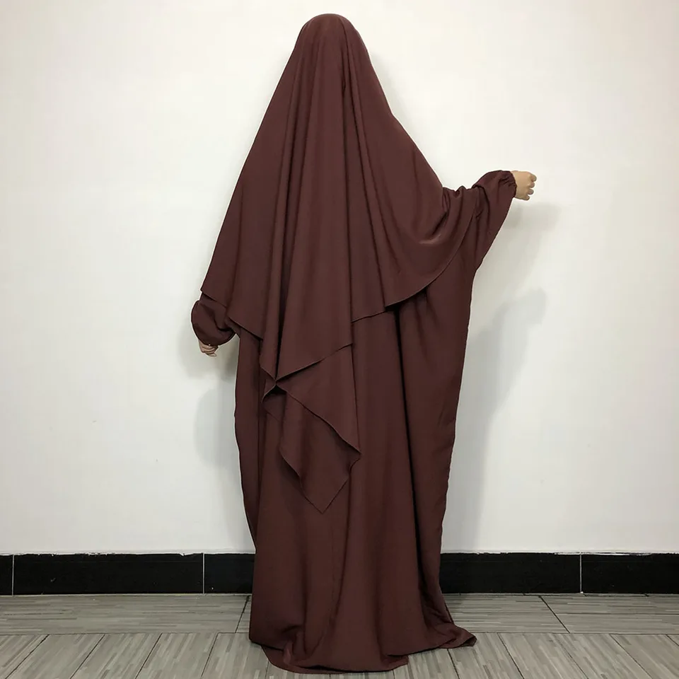Musulmano Burqa Abaya Donne Hijab Abiti Preghiera Indumento 2 Peices Set Burka Niqab Lungo Khimar Kaftan Robe Jilbab Abbigliamento Islamico Bianco M - Foto 9
