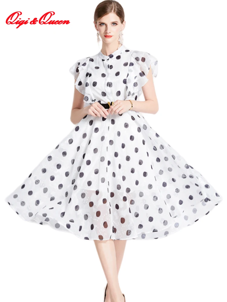 

Женское винтажное платье в горошек Qiqi & queen, элегантное модное офисное ТРАПЕЦИЕВИДНОЕ ПЛАТЬЕ С широкой юбкой, повседневное платье, Новинка лета