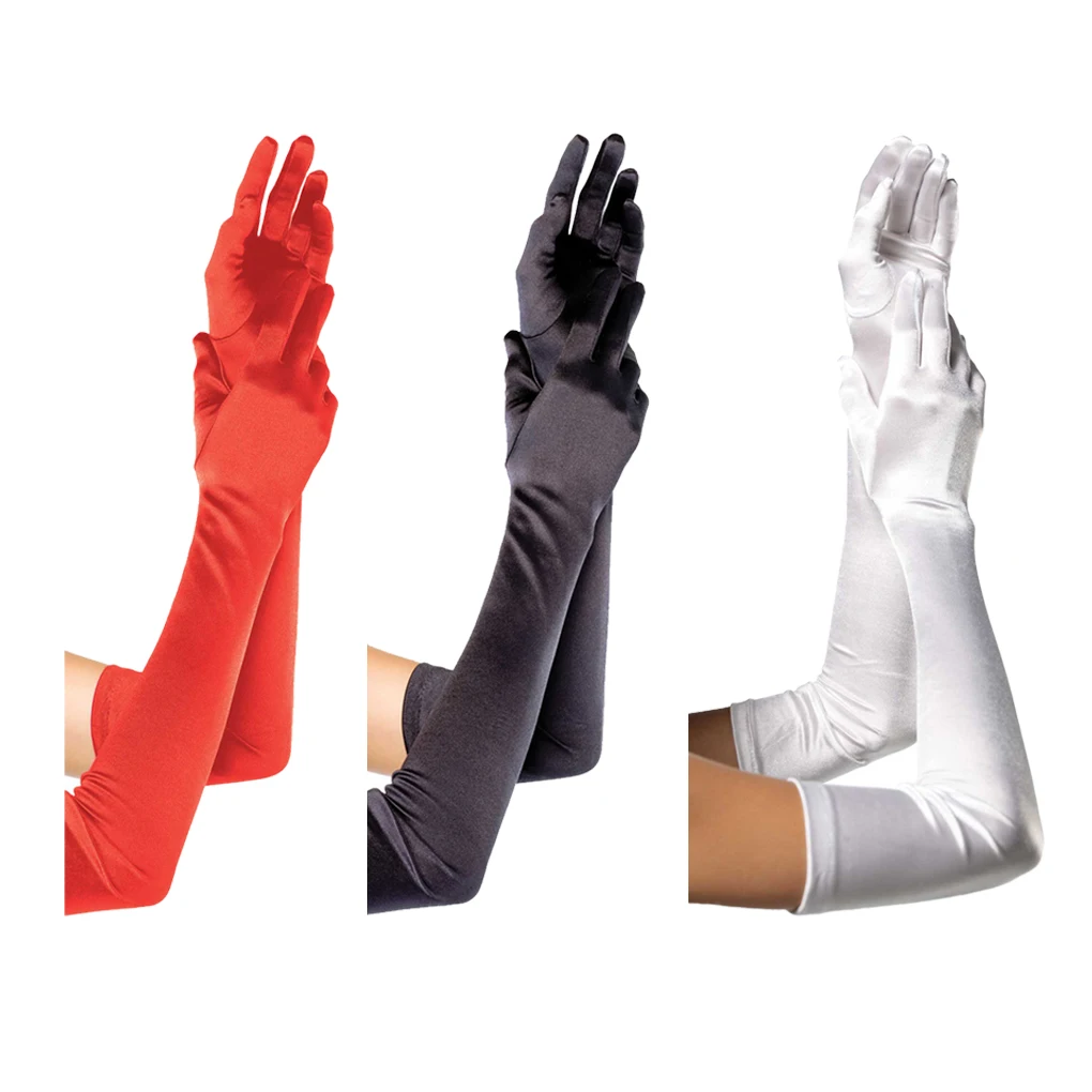 

1 Pair Women Long Gloves Satin Wedding Dressing Glove Props Black