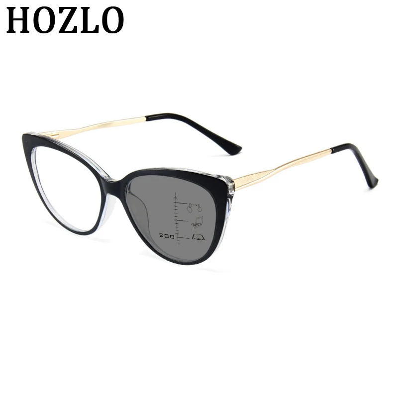 

HOZLO Europe America Fashion Women TR Cat Eye Photochromic Progressive Multifocal Reading Sunglasses Female Prescription Glasses