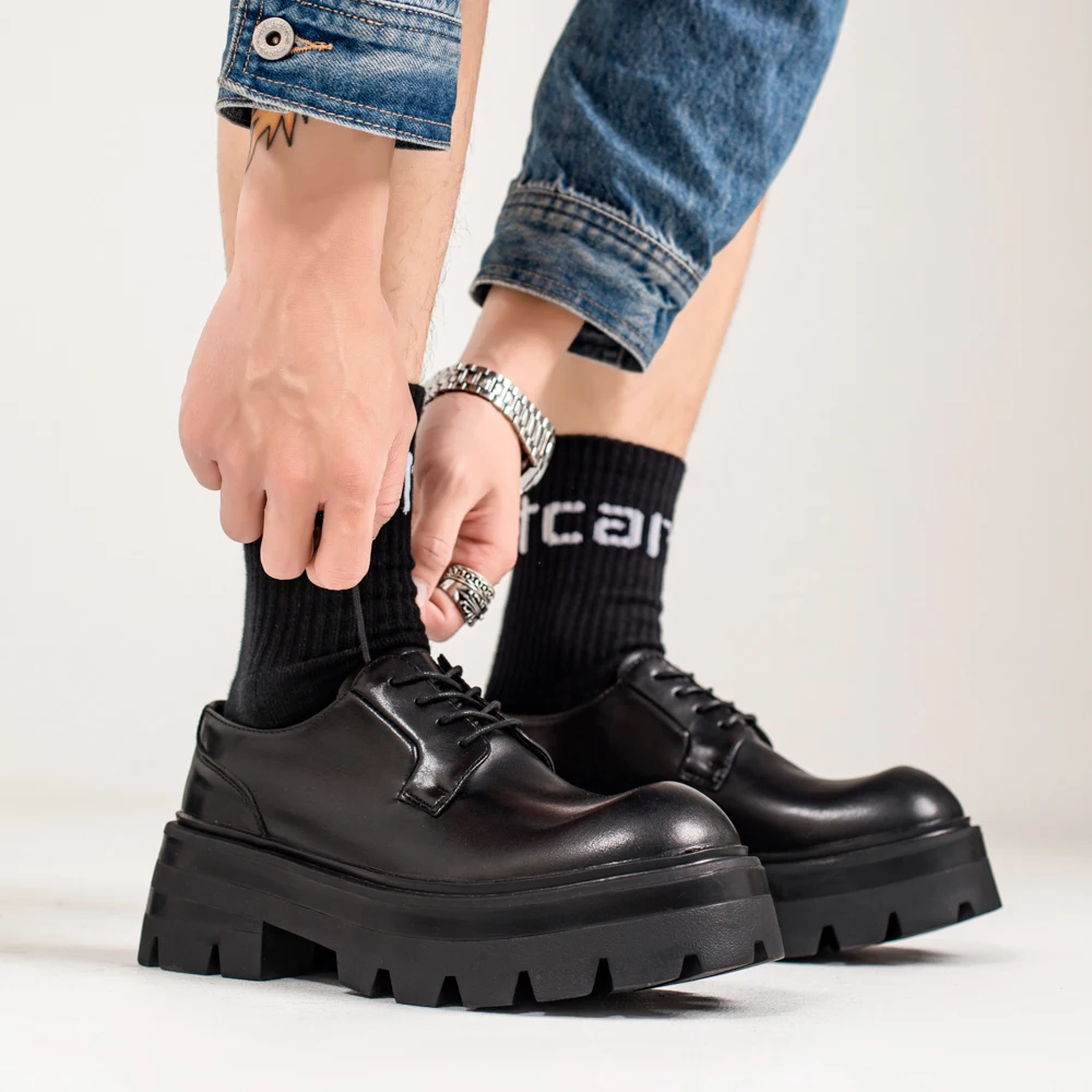 Designer style trend New British Style  Leather Men Shoes Black Height increasing Lace-Up Business Casual  Party Walking Shoes 5