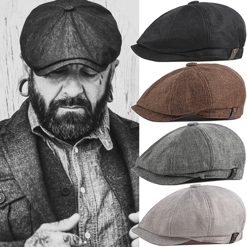 Beret Hat Men Retro Octagonal British Painters Autumn Winter Herringbone Flat Hip Hop