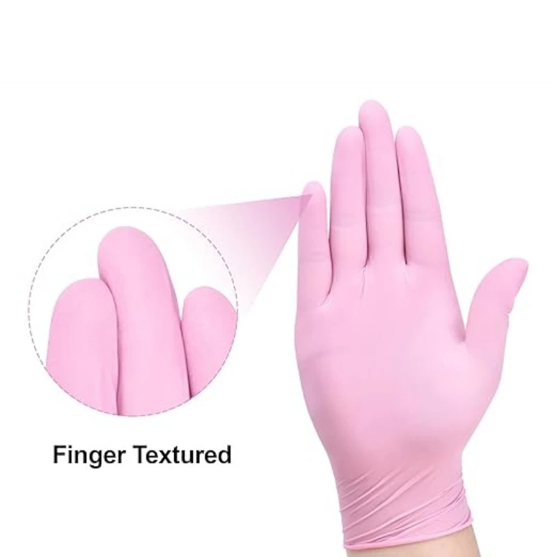 50 PCS Pink Disposable Nitrile Gloves for Dishwashing Cleaning