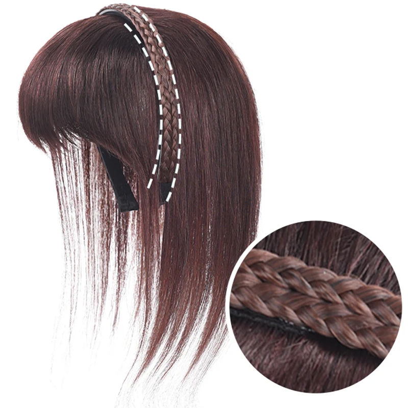 SC Human Hair Fake Bangs Invisible Additional Hair 3D One-piece Bangs Piece Braid Headband Replacement Piece For Women