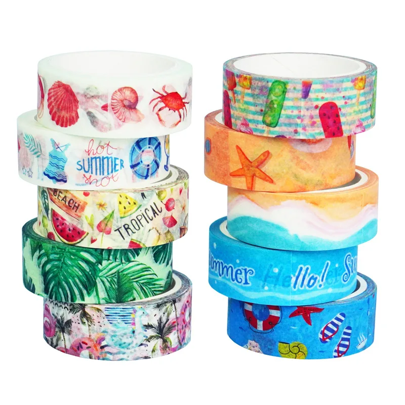 10 pcs/pack Summer Beach Swimming Cool Washi Tape Set Scrapbooking Diy Masking Tape Diary Journal School Supply Stationery 2