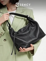Sac fourre-tout Zency en cuir véritable 100% pour femme, grand sac à main à poignée supérieure, sac à bandoulière, sac hobo en cuir noir, sacs à fermeture éclair sous le bras 1