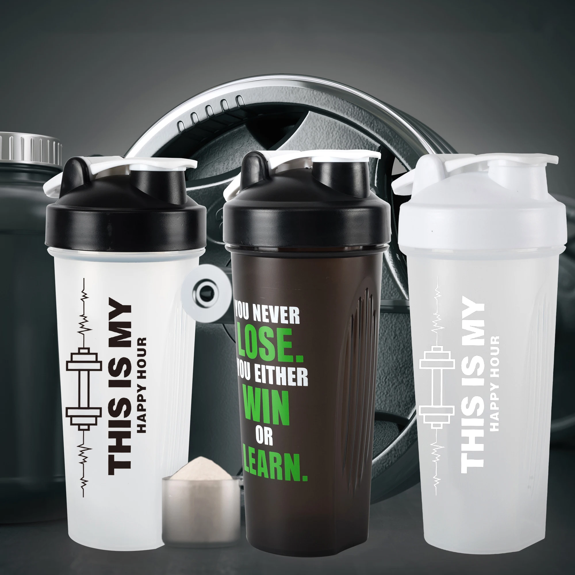 Shaker Bottle-20oz Protein Supplements Mixes Drink Cup with Blender Ball Motivation 600ml Clear Measure Leak Proof for Gym Sport