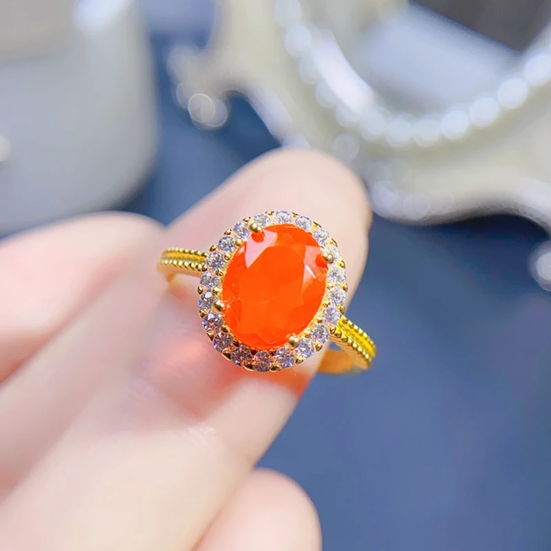 Natural Fire Opal Rings for women silver 925 jewelry luxury gem stones 18k gold plated free shiping items Party Gifts Natural Fire Opal Rings for women silver 925 jewelry luxury gem stones 18k gold plated free shiping items Party Gifts